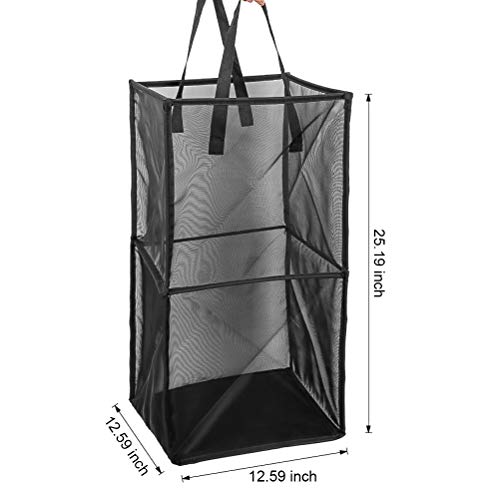 Mesh Popup Laundry Hamper with Handles, Portable & Durable Collapsible Dirty Clothes Mesh Basket Foldable for Washing Storage, Kids Room,College Dorm or Travel (Double -Layer, Black)