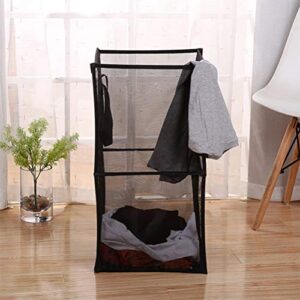 Mesh Popup Laundry Hamper with Handles, Portable & Durable Collapsible Dirty Clothes Mesh Basket Foldable for Washing Storage, Kids Room,College Dorm or Travel (Double -Layer, Black)