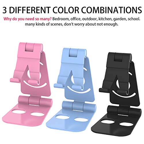 MUNSKT Adjustable Phone Stand, Tablet Stand, Cell Phone Stand, Desktop Phone Holder Cradle Dock Compatible with iPhone Xs Xs Max Xr X 8 7 6 6s Plus, iPad, Tablets. (Black + Pink + Blue 3pack)