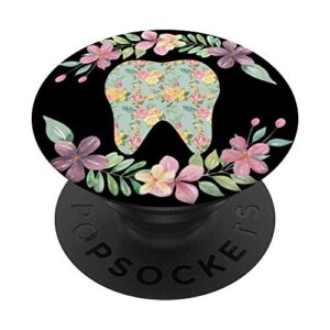 dental assistant gift hygienists flower power floral tooth popsockets grip and stand for phones and tablets