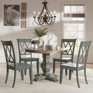 inspire q eleanor round solid wood top double x back 5-piece dining set by classic oak and sage green table with chairs antique
