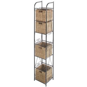 the lakeside collection slim seagrass tower shelving with baskets for extra home storage space