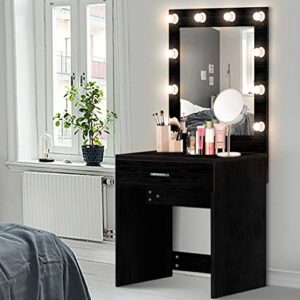 YEEGO DIRECT Vanity Desk with Mirror 11 Lights Bulbs,Makeup Vanity and Table Set for Table Dresser Desk for Women, Girls, Bedroom (Black)