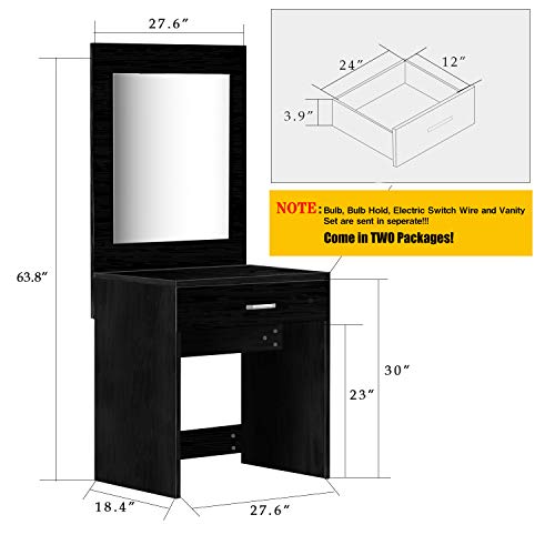 YEEGO DIRECT Vanity Desk with Mirror 11 Lights Bulbs,Makeup Vanity and Table Set for Table Dresser Desk for Women, Girls, Bedroom (Black)