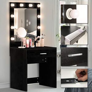 YEEGO DIRECT Vanity Desk with Mirror 11 Lights Bulbs,Makeup Vanity and Table Set for Table Dresser Desk for Women, Girls, Bedroom (Black)