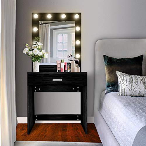 YEEGO DIRECT Vanity Desk with Mirror 11 Lights Bulbs,Makeup Vanity and Table Set for Table Dresser Desk for Women, Girls, Bedroom (Black)