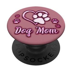 Dog Mom Gift Cute Dog Paw Print Heart Black Pink PopSockets Swappable PopGrip