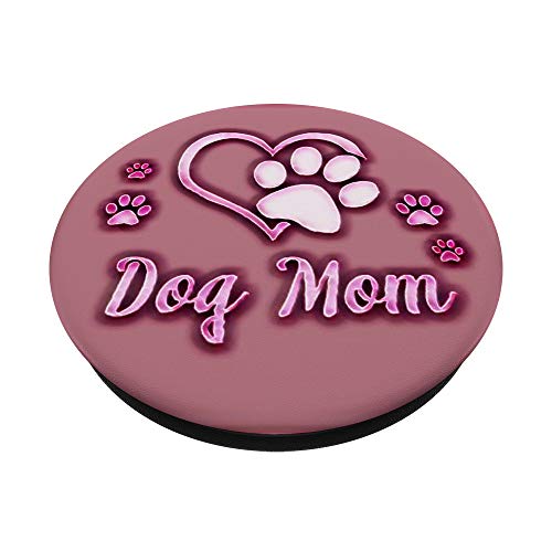 Dog Mom Gift Cute Dog Paw Print Heart Black Pink PopSockets Swappable PopGrip