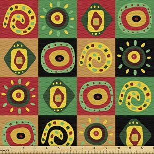 ambesonne african fabric by the yard, abstract design with trippy shapes culture hieroglyph print, decorative fabric for upholstery and home accents, 1 yard, red green