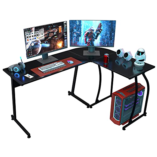 SUPER DEAL L-Shaped Corner Desk Computer Gaming Desk - Modern Home PC Table Office Writing Workstation, Black