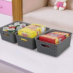 Neadas Plastic Weave Storage Bins, Plastic Storage Basket Bin, 6 Packs