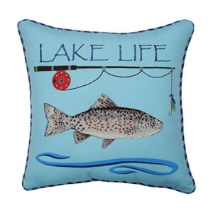 pillow perfect outdoor/indoor lake life fishing throw pillow, 18" x 18", blue