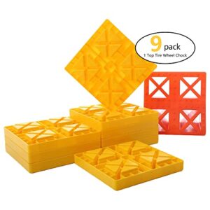 Homeon Wheels RV Leveling Blocks, One Top Tire Wheel Chock and 9 Pack Interlocking Leveling Blocks with Carrying Bag, Heavy Duty Camper Leveling Blocks and Chocks Anti-Slip Pads Design (WH-303)