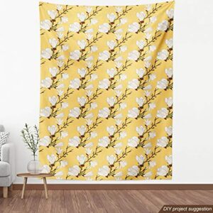 Ambesonne Floral Fabric by The Yard, Retro Magnolia Tree Branch Flourishing Fragrance Blossoms Pattern Print, Decorative Fabric for Upholstery and Home Accents, 1 Yard, Mustard Brown