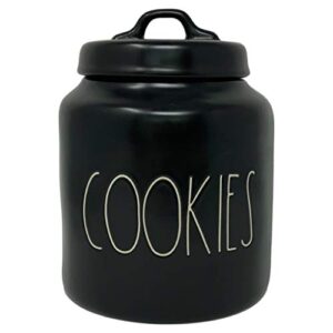 rae dunn cookie canister - artisan collection by magenta - beautiful black rae dunn cookie canister - large ll font white letters spelling "cookies".