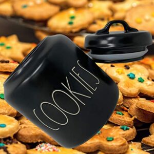 Rae Dunn Cookie Canister - Artisan Collection By Magenta - Beautiful Black Rae Dunn Cookie Canister - Large LL Font White Letters Spelling "COOKIES".