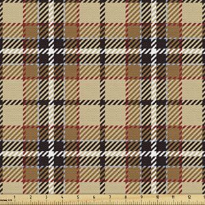 ambesonne brown plaid fabric by the yard, squares with stripes cutting bold streaks vertical and horizontal abstract, decorative fabric for upholstery and home accents, 2 yards, multicolor