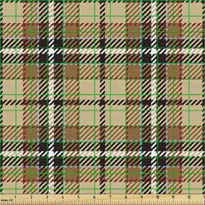 Ambesonne Brown Plaid Fabric by The Yard, Squares with Stripes Cutting Bold Streaks Vertical and Horizontal Abstract, Decorative Fabric for Upholstery and Home Accents, 2 Yards, Multicolor