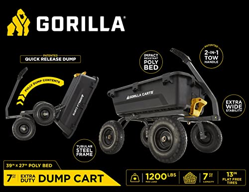 Gorilla Carts 7GCG-NF 7 Cu. Ft. Heavy-Duty Poly Garden Dump Cart with No-Flat Tires, Black (Amazon Exclusive)