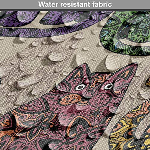 Ambesonne Cats Fabric by The Yard Colorful Vintage Kitten Animal with Zentangle Mandala Inspired Floral Motifs Decorative Water Resistant Fabric for Hobby Sewing Furnishing Ped Bed 1 Yard Purple Green