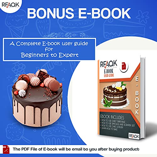 RFAQK 50PCs Cake Turntable Set -12" Aluminum Revolving Cake Stand- Professional Cake Decorating Supplies Kit with Straight & Offset Icing Spatula-Numbered Icing Tips & Bags- Cake Leveler