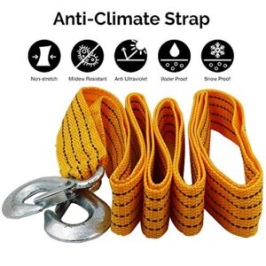 YSY 3 Ton Heavy Duty Tow Strap with Safety Hooks 10FT | 6,600 LB Capacity | Polyester Towing Rope for Towing Vehicles in Roadside Emergency 1 Set(Yellow)