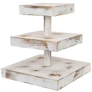 mygift whitewashed wood cupcake stand, 3 tiered square serving tray, desserts and appetizer display riser