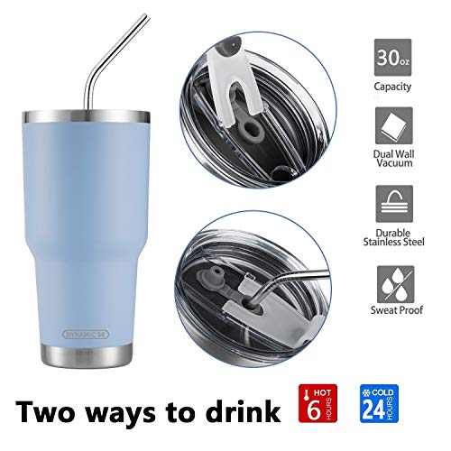 30oz Blue Tumbler Stainless Steel Double Wall Vacuum Insulated Mug with Straw and Lid, Cleaning Brush for Cold and Hot Beverages