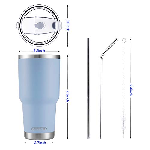 30oz Blue Tumbler Stainless Steel Double Wall Vacuum Insulated Mug with Straw and Lid, Cleaning Brush for Cold and Hot Beverages