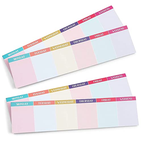 100 Sheets Weekly Planner Sticky Notes, 6-Day Calendar Note Pad for Tasks, To-Do Lists, Reminders, School and Office Supplies, 100 Week Supply, Multi-Colored (12x3 in)