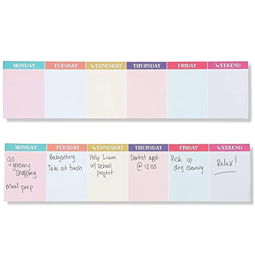 100 Sheets Weekly Planner Sticky Notes, 6-Day Calendar Note Pad for Tasks, To-Do Lists, Reminders, School and Office Supplies, 100 Week Supply, Multi-Colored (12x3 in)