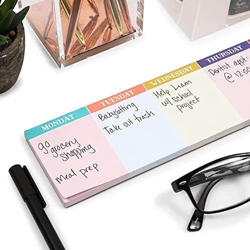 100 Sheets Weekly Planner Sticky Notes, 6-Day Calendar Note Pad for Tasks, To-Do Lists, Reminders, School and Office Supplies, 100 Week Supply, Multi-Colored (12x3 in)