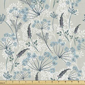 ambesonne botanical fabric by the yard, autumnal floral vintage style pastel ornates rhythmic print, decorative fabric for upholstery and home accents, 1 yard, slate blue sage green