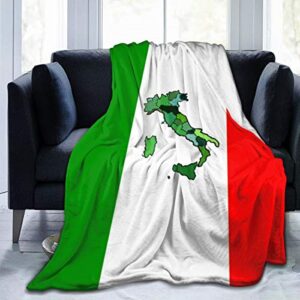 Flannel Fleece Best Throw Blanket, Map of Italy and Italian Flag Green White Red Stripes Blankets for Better Relaxing Daycare, Air Conditioning Blanket and Quality Easy Care 50" x 40"