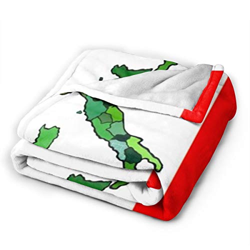 Flannel Fleece Best Throw Blanket, Map of Italy and Italian Flag Green White Red Stripes Blankets for Better Relaxing Daycare, Air Conditioning Blanket and Quality Easy Care 50" x 40"