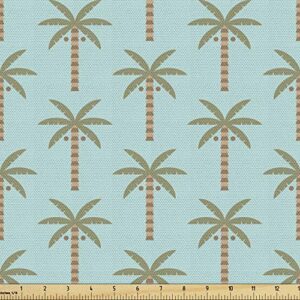 ambesonne tropical fabric by the yard, repetitive summer pattern with coconut palm trees, decorative fabric for upholstery and home accents, 1 yard, blue slate brown