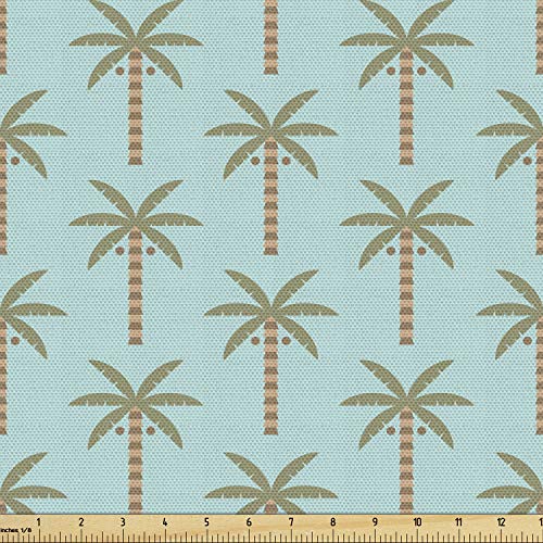 Ambesonne Tropical Fabric by The Yard, Repetitive Summer Pattern with Coconut Palm Trees, Decorative Fabric for Upholstery and Home Accents, 1 Yard, Blue Slate Brown