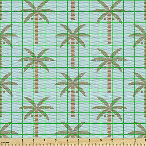 Ambesonne Tropical Fabric by The Yard, Repetitive Summer Pattern with Coconut Palm Trees, Decorative Fabric for Upholstery and Home Accents, 1 Yard, Blue Slate Brown