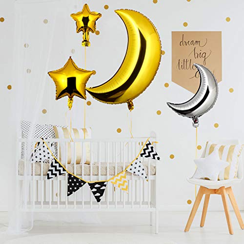 60 Pieces Large Moon Foil Balloons 18/ 36 Inch Moon Balloons 5/ 10/ 18 Inch Silver Gold Foil Star Balloons Mylar Balloons for Party Decoration Baby Shower Birthday