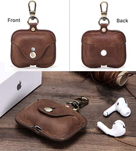 for AirPod Pro Case Leather, Personalized Genuine Leather Protective Airpod Pro Case Cover Shockproof with Loss Prevention Clip for Apple AirPods 3 Pro Wireless Charging Case for airpods (Customize)