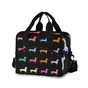 blueangle insulated cooler leakproof reusable lunch bag - dachshund dogs lunch box tote bag with adjustable shoulder strap for women and man