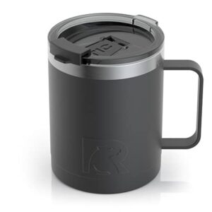 RTIC Coffee Mug with Handle, 12oz, Black, Portable Travel Thermal Camping Cup, Vacuum-Insulated with Lid, Stainless Steel, Sweat Proof, Keeps Hot & Cold Longer