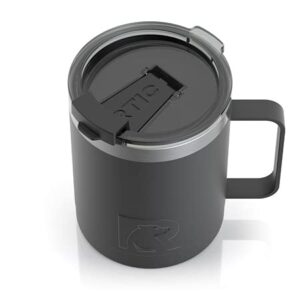 RTIC Coffee Mug with Handle, 12oz, Black, Portable Travel Thermal Camping Cup, Vacuum-Insulated with Lid, Stainless Steel, Sweat Proof, Keeps Hot & Cold Longer