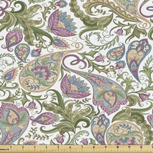 ambesonne paisley fabric by the yard, traditional persian pickles pattern vintage style boho ornament, decorative fabric for upholstery and home accents, 1 yard, pale brown mauve and green