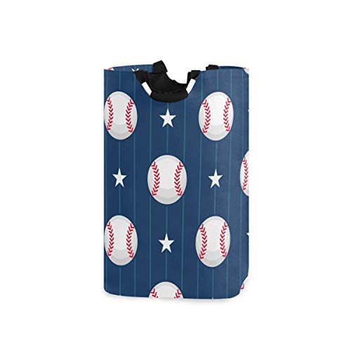 22.7"(H) Collapsible Laundry Hamper Baseball Star Print Laundry Basket Organizer Large with Handle Foldable Clothes Hamper