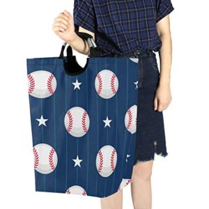 22.7"(H) Collapsible Laundry Hamper Baseball Star Print Laundry Basket Organizer Large with Handle Foldable Clothes Hamper