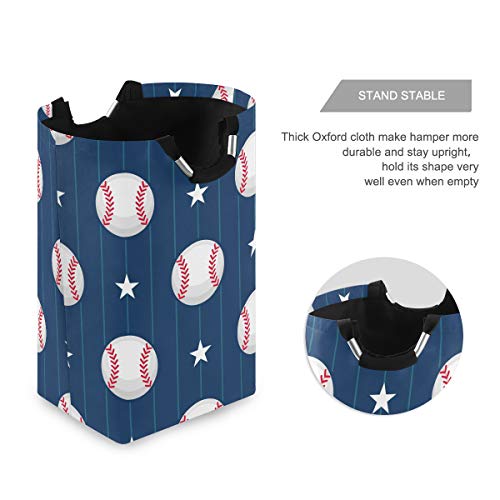 22.7"(H) Collapsible Laundry Hamper Baseball Star Print Laundry Basket Organizer Large with Handle Foldable Clothes Hamper