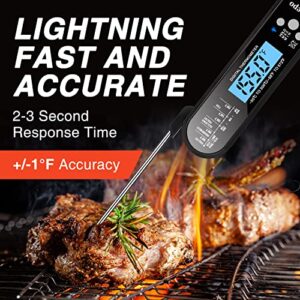 Juseepo Instant Read Waterproof Meat Thermometer - 2s Instant Read Ultra Fast Cooking Thermometer with Backlight & Calibration.Best Kitchen Food Thermometer for Cooking, Outdoor Grill and BBQ(Black)