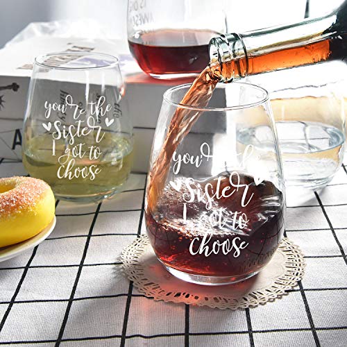 Best Sister Gifts for Women, You're the Sister I Got to Choose Wine Glass 15Oz - Funny Birthday, Valentines, Galentines Day Gifts for Women Her Friends Female Girls Sister BFF