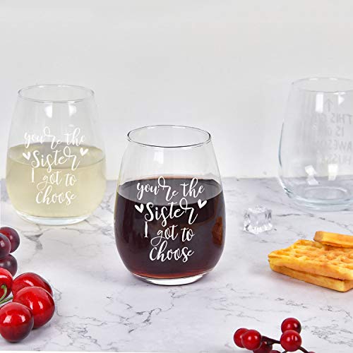 Best Sister Gifts for Women, You're the Sister I Got to Choose Wine Glass 15Oz - Funny Birthday, Valentines, Galentines Day Gifts for Women Her Friends Female Girls Sister BFF